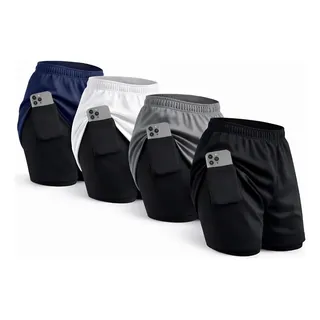 Mooka Kit 4 Shorts Feminino 2 Em 1 Compressão Academia Corrida Preto E Cinza E Br