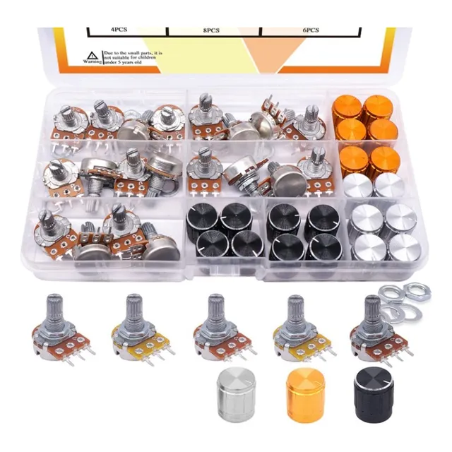 Kit Potenciómetro B5k 10k 20k 50k 100k Ohm Perillas Aluminio