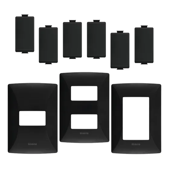 Kit Armado Placas, Contactos  Apagadores Bticino Negro Qz Mx