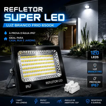 Refletor Super Led 300w Holofote Bivolt Ip67 Cor Da Luz Branco Frio 6500k