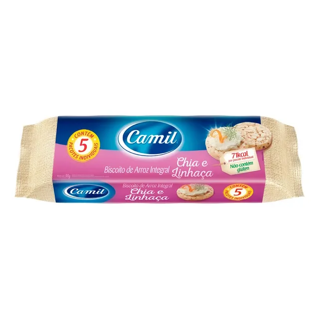 Biscoito De Arroz Integral Chia E Linhaça Camil 90g