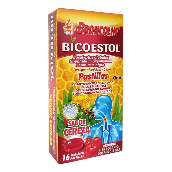 Broncolin Bicoestol Pastillas Sabor Cereza Caja Con 16pzas