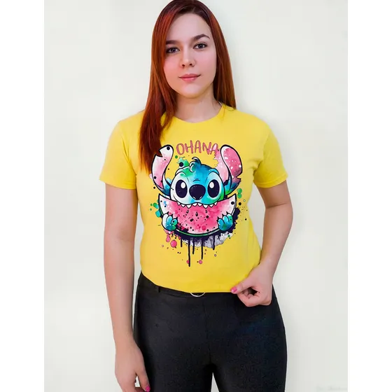 Polera Dama Stitch Comiendo Sandía 100%algodon 200