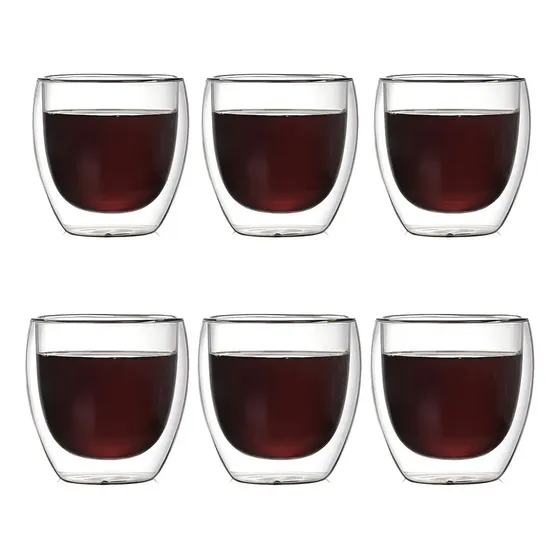 Juego 6 Tazas Vidrio Doble Pared 80ml para Café Espresso | Cuotas sin interés
