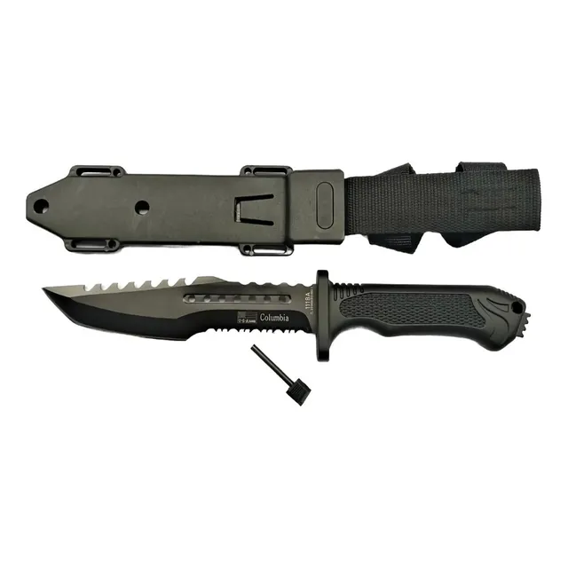 Cuchillo Columbia Con Pedernal - Táctico / Supervivencia Color Negro
