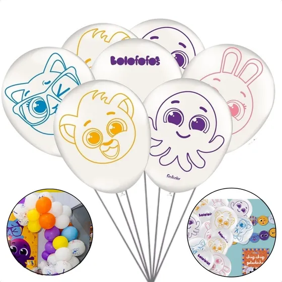 Balão Bexiga Tema Bolofofos Decoração Infantil N°9 Kit C/25
