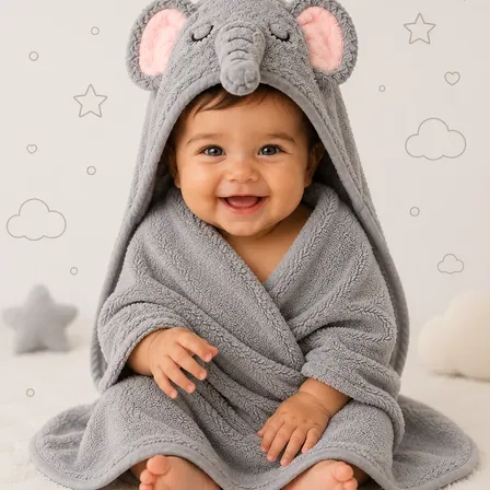 Toalha De Bebê Infantil Banho Capuz Bichinho Manta Macia Cinza
