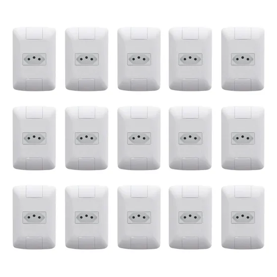 Kit C/15 Tomada Simples 4x2 Embutir 2p+t Tramontina Atacado Cor Branco