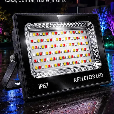 Kit 2 Refletor Super Led Holofote 400w À Prova D'água Carcaça Preta Luz Colorido Rgb Multicores Ip67 Decoração