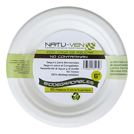 Caja 500 Platos Desechables Biodegradable Elegante Blanco 6'