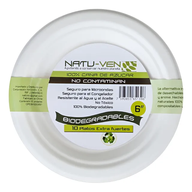 Caja 500 Platos Desechables Biodegradable Elegante Blanco 6'