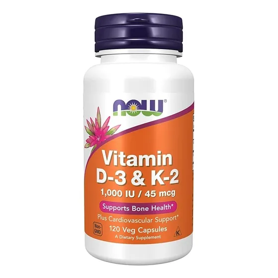 Vitamina D-3 Y K2, Now, 120 Caps, 1000ui 45mcg