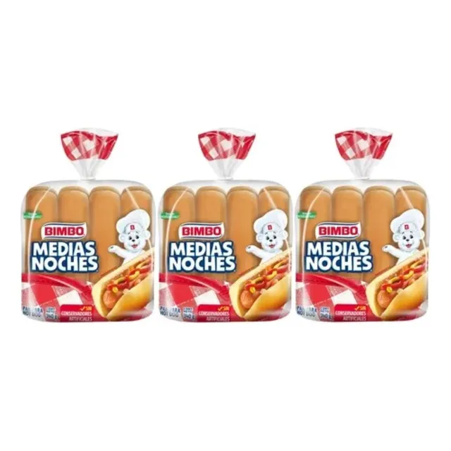 3 Pza Pan Para Hot Dog Bimbo Medias Noches 8 Pzas