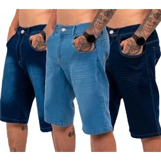 Kit 3 Bermudas Jeans Masculina Lycra Atacado Black Friday Kit 3 Bermudas Jeans Masculina Lycra Atacado Black Friday
