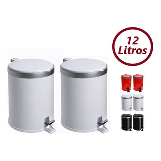 Kit Lixeira Cozinha Pedal 12 Litros Plástico Cesto Lixo 2 Un Cor Branco Kit Lixeira Cozinha Pedal 12 Litros Plástico Cesto Lixo 2 Un Cor Branco