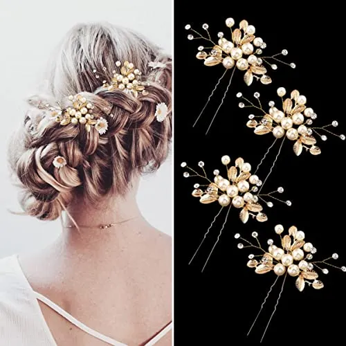 4 Pcs Bride Wedding Perla Pelo Pins Bridal Hair C1xl4