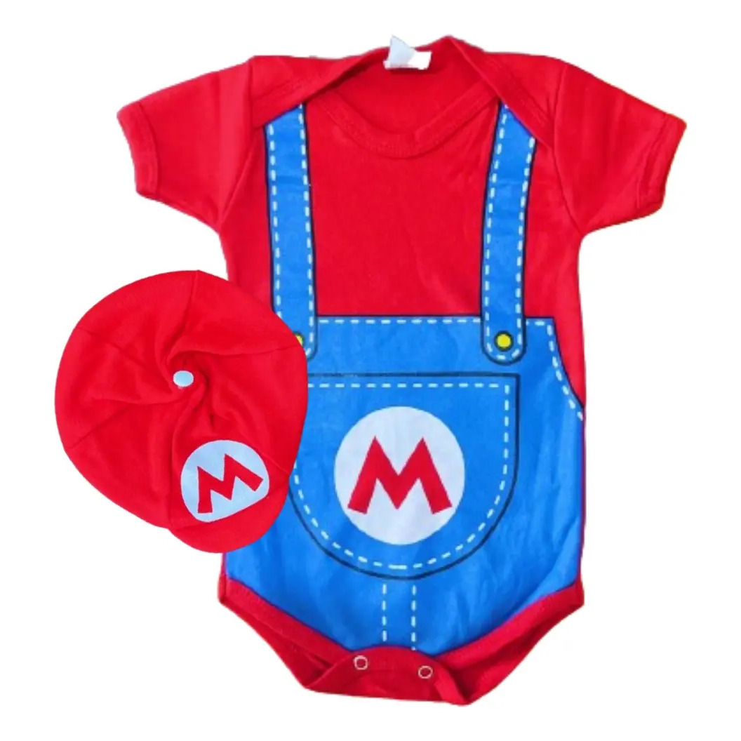 Body e boina Mario Bros para bebe menino