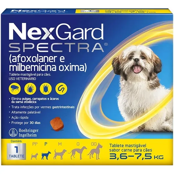NexGard Spectra Antipulgas e Vermífugo Cães 3,6kg a 7,5kg