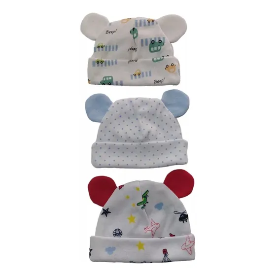 Gorros Para Bebés En Algodón Orejas De Oso / Set X 3 *  Niño