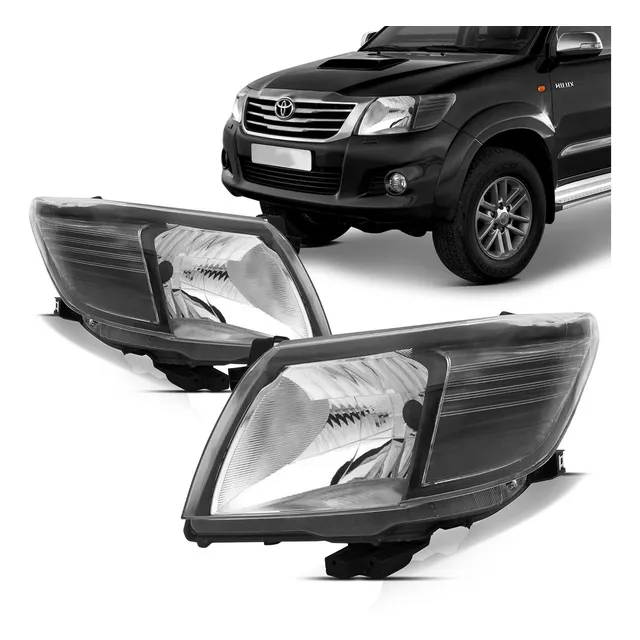Par Farol Hilux 2012 2013 2014 15 Foco Simples Máscara Negra