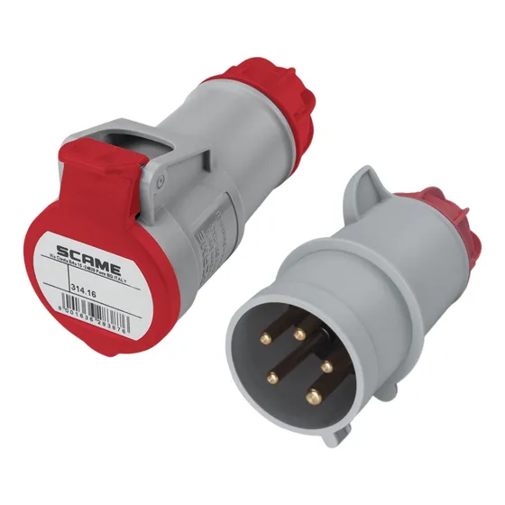 Combo Ficha Industrial Scame Hembra 2p+t Y Macho 3p+n+t 16a Rojo