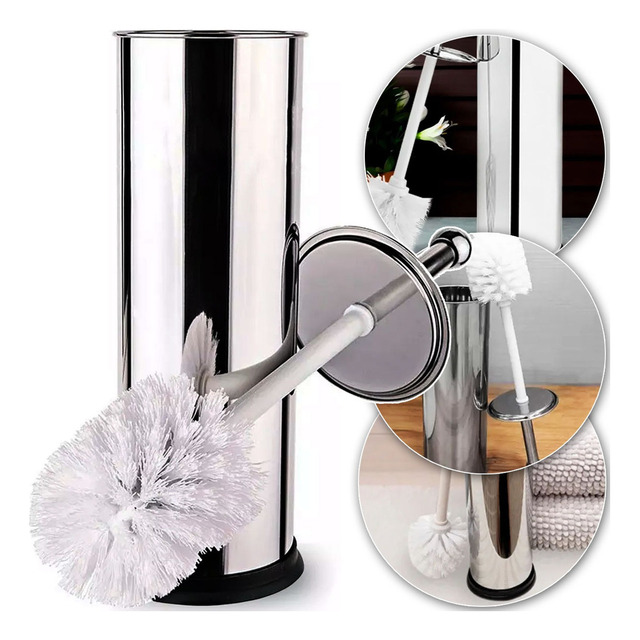 Escova Sanitária Inox Prata Higiene Suporte Aço Inox 2 Peças Escova Sanitária Inox Prata Higiene Suporte Aço Inox 2 Peças