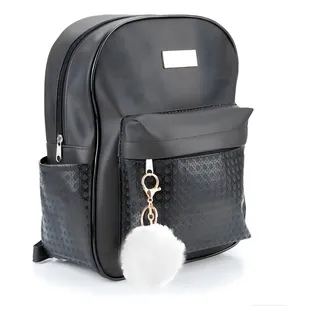 Mochila Feminina Pequena Mochilinha Faculdade Escola Pompom Cor Preta Bolso Detalhado Mochila Feminina Pequena Mochilinha Faculdade Escola Pompom Cor Preta Bolso Detalhado