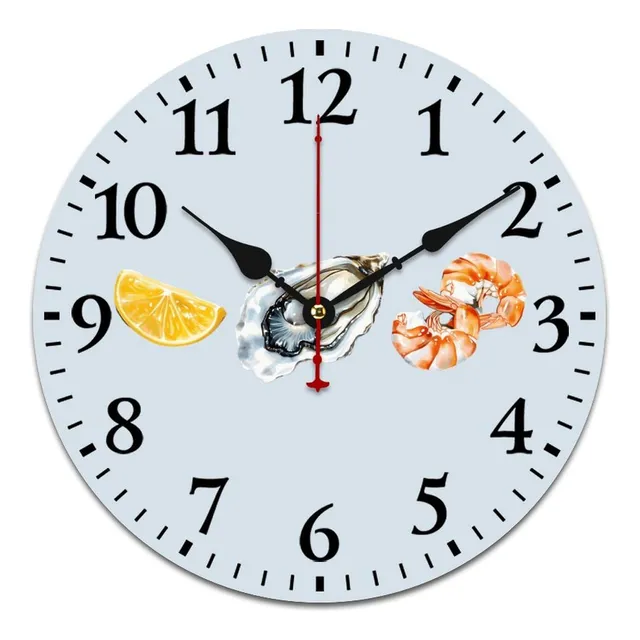 Reloj Pared Madera Estampado Camaron Ostra Limon Marisco