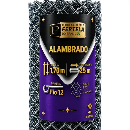 Tela Alambrado Grosso Reforçado Fio 12 1,70 X 25m Malha 3pol Galvanizado