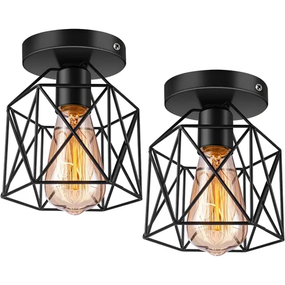 2 Lámparas Colgantes Retro Industrial Jaula (sin Bombillas)