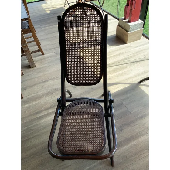 Cadeira Antiga Dobrável Encosto Palhinha Estilo Thonet Marrom-escuro Marrom