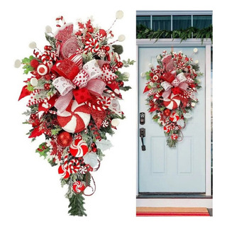 Corona De Navidad Con Forma De Barra De Caramelo, Decorada Corona De Navidad Con Forma De Barra De Caramelo, Decorada