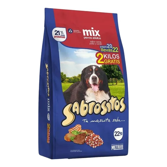 Sabrositos Mix Carne Perro 20 Kg +2 Kg Con Pate Y Snacks