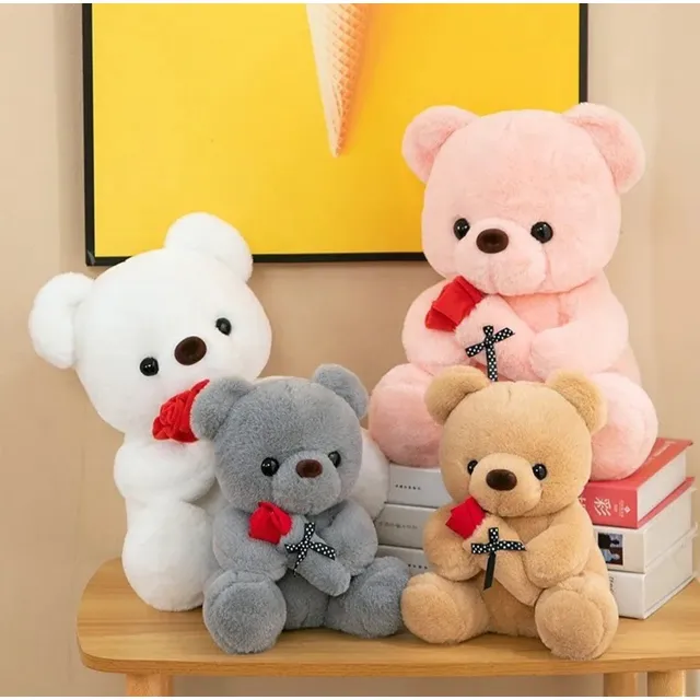 Oso De Peluche Con Rosa Detalles,regalos, Amor San Valentín