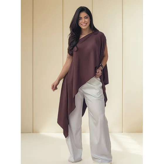 Blusa Bata Multiforma Boho Com Cropped Assimetrica Tendência