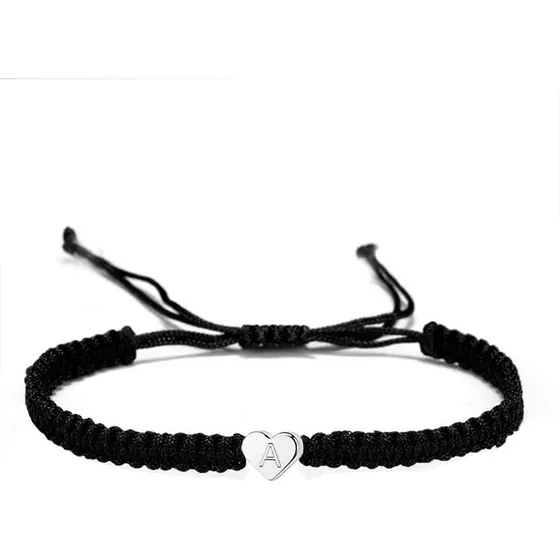 Pulseras Con Inicial Corazón Negro Trenzado Mujer Hombre