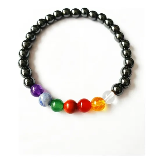 Pulseira Pedras 7 Chakras 100% Natural - Comprimento 18 Cm Diâmetro 6 Cm