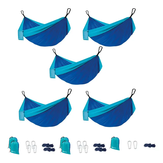 Mayoreo 5 Hamacas Camping Portátil Azul + Kit De Instalación