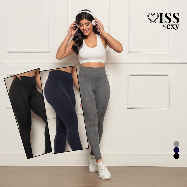Kit 3 Calça Legging Feminina Cintura Alta Costura Reforçada Kit 3 Calça Legging Feminina Cintura Alta Costura Reforçada