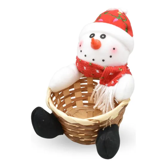 Canasto Navideño Decorativo Con Muñeco De Nieve Papa Noel