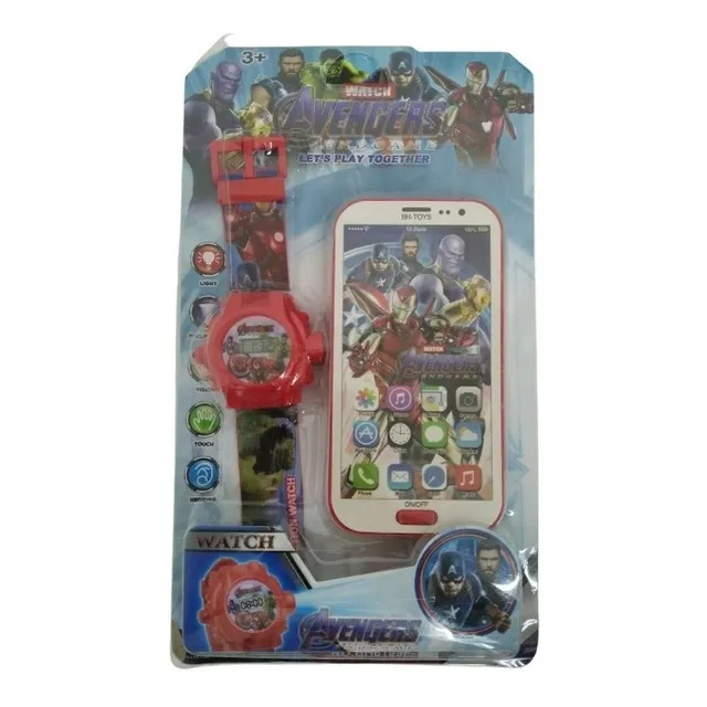  Reloj Para Niños Disney Avengers + Teléfono Juguete 