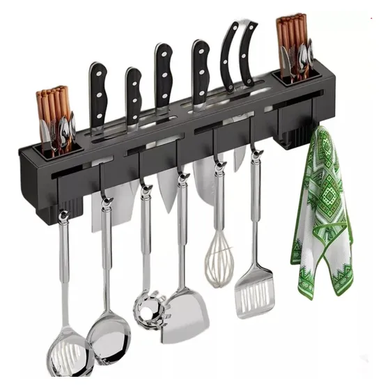  Porta Talher De Parede Preto Para Cozinha Com Suporte 