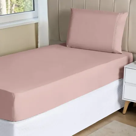 Jogo Lençol 2 Peças Solteiro Hipercal 400 Fios Leve Luxo Cor Rosa Desenho do tecido Liso