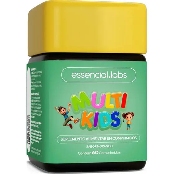 MULTIVITAMÍNICO de A a Zinco KIDS / INFANTIL Sabor Morango - Fórmula Exclusiva com Máxima Concentração e Pureza - 60 Comprimidos Mastigáveis