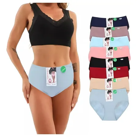 Pack 12 Calzones Algodón Mujer Tiro Alto Señora Colores Cc