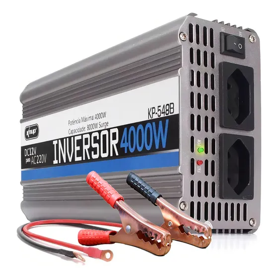 Kit Inversor Conversor De Tensão Automotivo 12v Para 220v 4000w Pico 8000w Led Indicador De Liga/desliga Tripla Proteção Acompanha Par Garra De Jacaré 200a Brinde