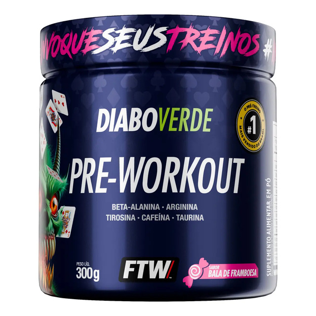 Pré Treino Pre Workout Diabo Verde Pote 300g Sabor Bala De Framboesa Ftw Pré Treino Pre Workout Diabo Verde Pote 300g Sabor Bala De Framboesa Ftw