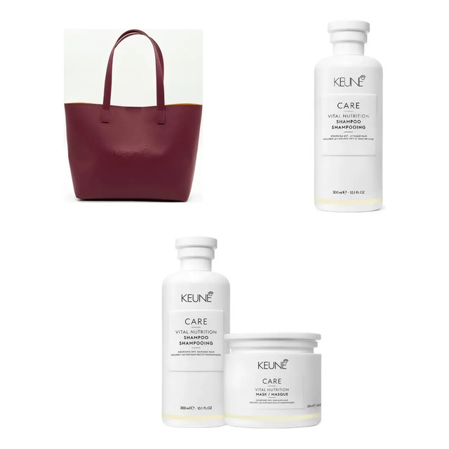 Kit Keune: Care Vital Nutrition Reconstrução E Hidratação + Shampoo Nutrição Intensa 300ml + Bolsa Bordô
