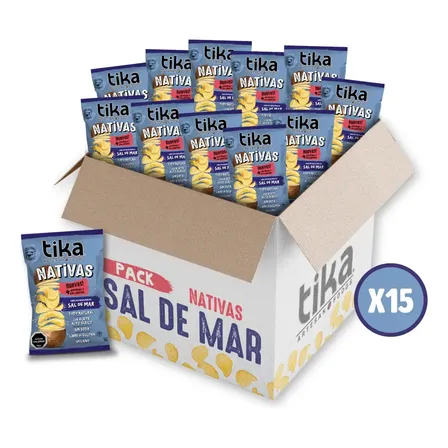 Papas Fritas Tika Nativas Sal de Mar Snack Artesanal Vegano Sin Gluten 35g - Pack 15 Colaciones
