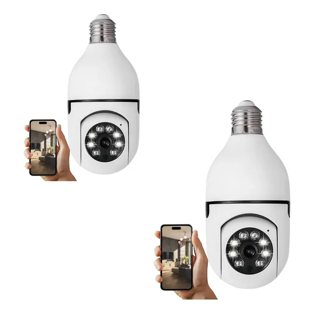 Kit 2 Cameras Ip Inteligente Lampada Panoramica E Espiã Wifi
